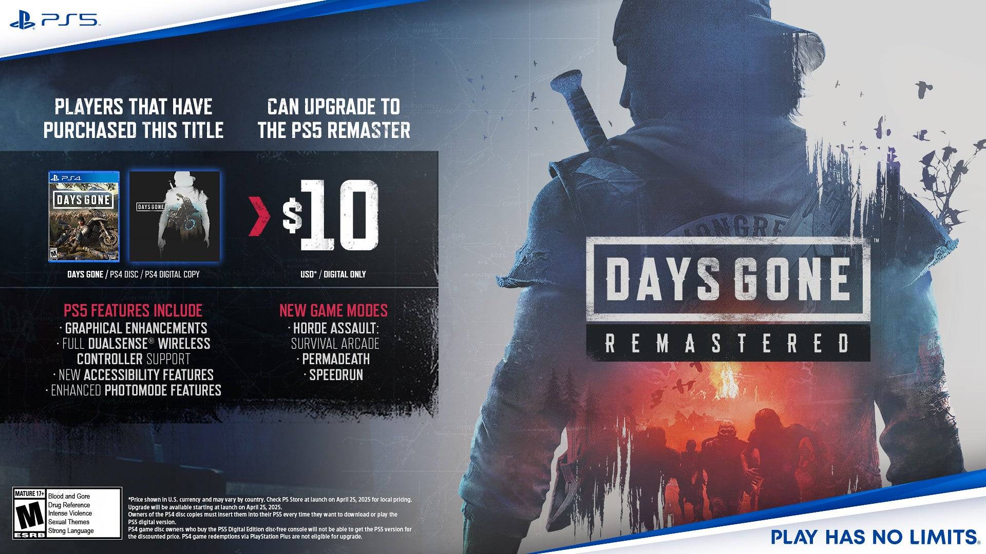 PSA: Days Gone remastered $ 10 PS5 การอัพเกรดไม่สามารถใช้สำหรับการไถ่เกมผ่าน PS Plus