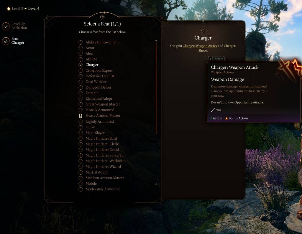The Charger feat in action in Baldur's Gate 3