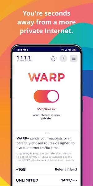 1.1.1.1 + WARP: Safer Internet Скриншот 0