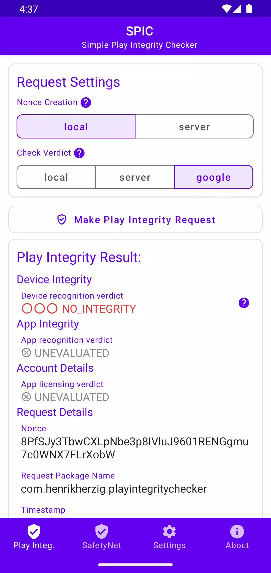 SPIC - Play Integrity Checker Capture d'écran 0