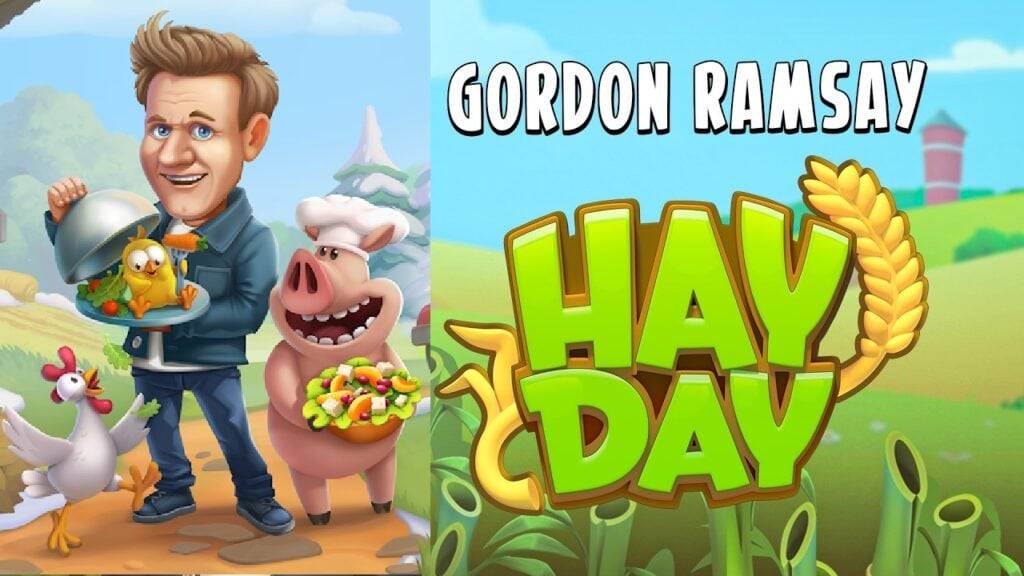 Beroemde chef -kok Gordon Ramsay handelt keukens voor boerderijen in Hay Day -evenement