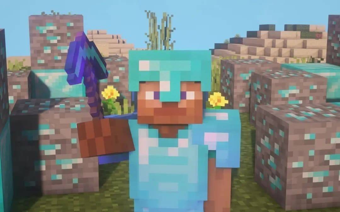 ตัวละคร Minecraft พร้อม pickaxe