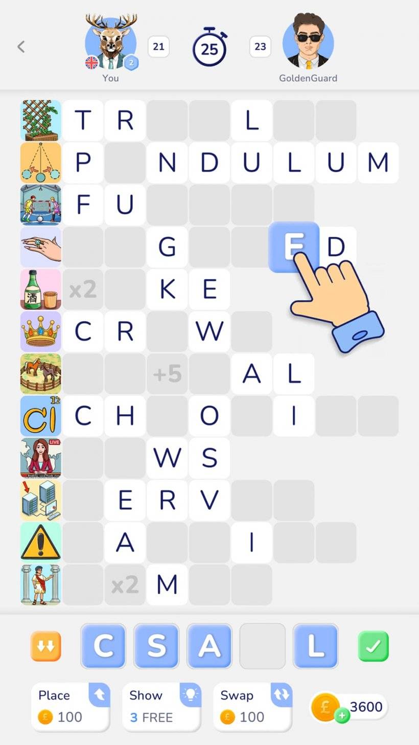 小さなアイコンと明らかにされた文字に基づいて単語を推測する誰かとのWordPixの数独のようなゲームプレイのスクリーンショット