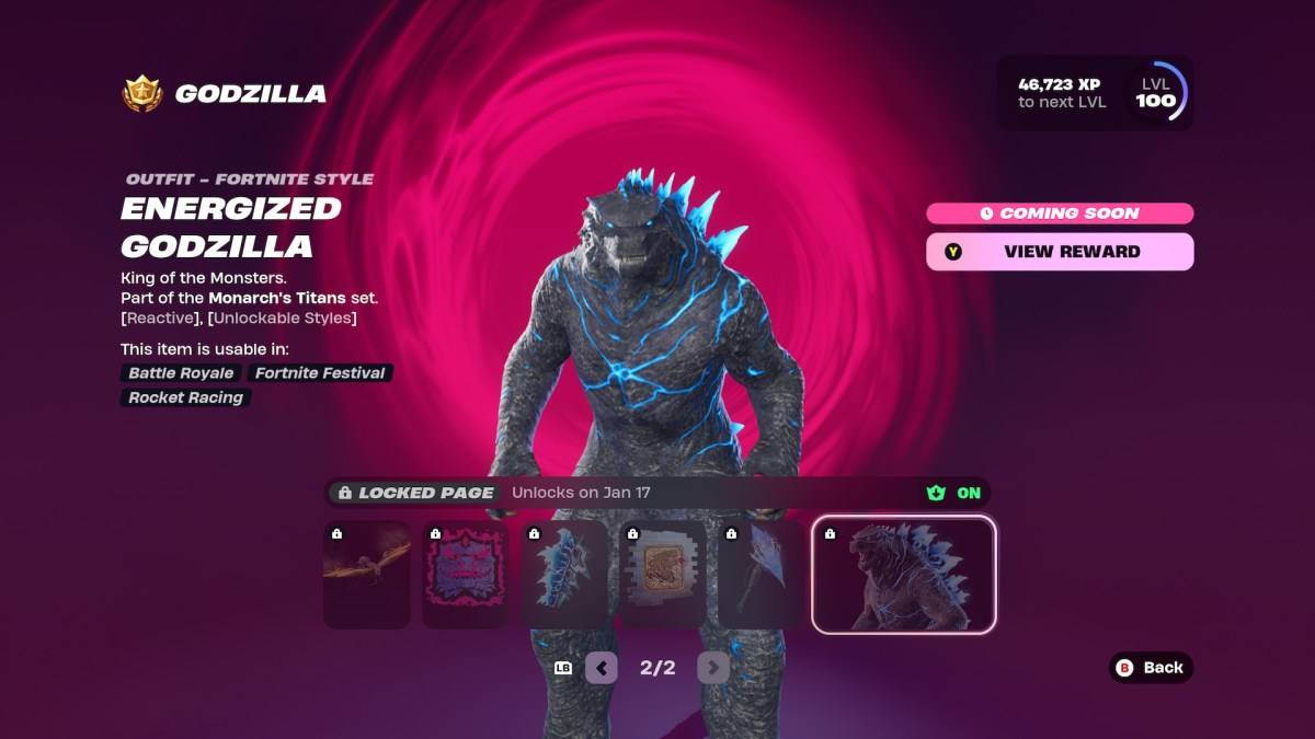Energized Godzilla skin showcase in Fortnite Chapter 6 Season 1