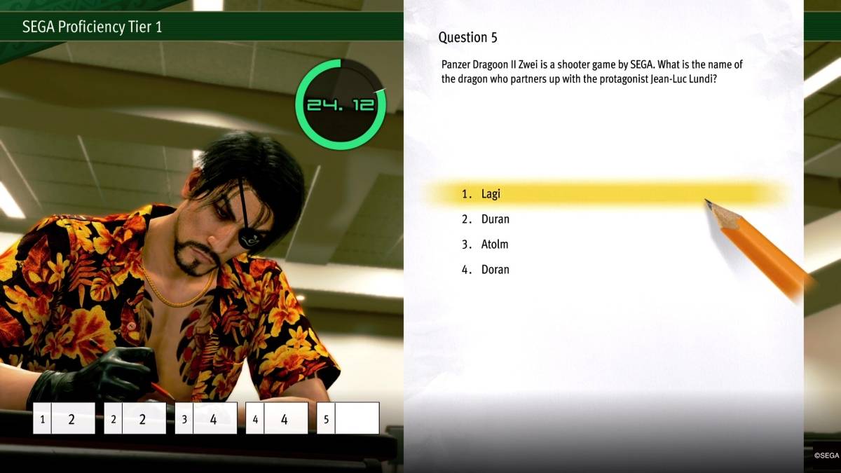 Una risposta al test di livello 1 del SEGA in pirata Yakuza alle Hawaii presso la scuola professionale di Ounabara