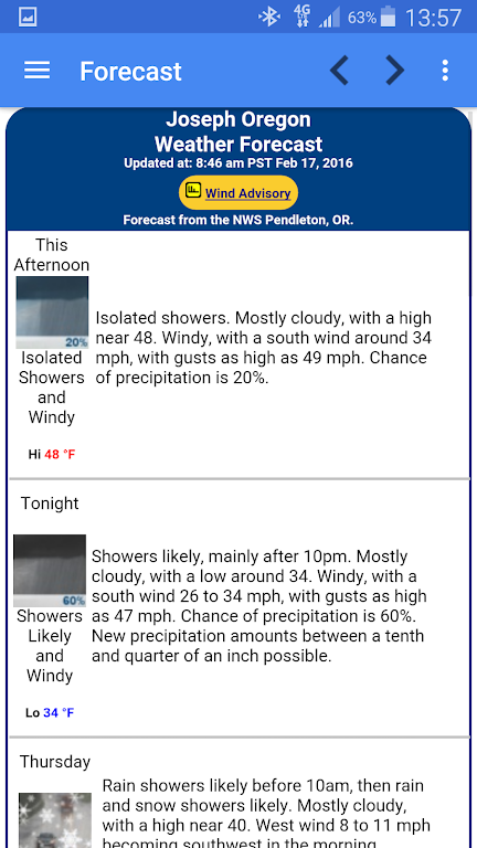 Joseph Oregon Weather Captura de tela 1