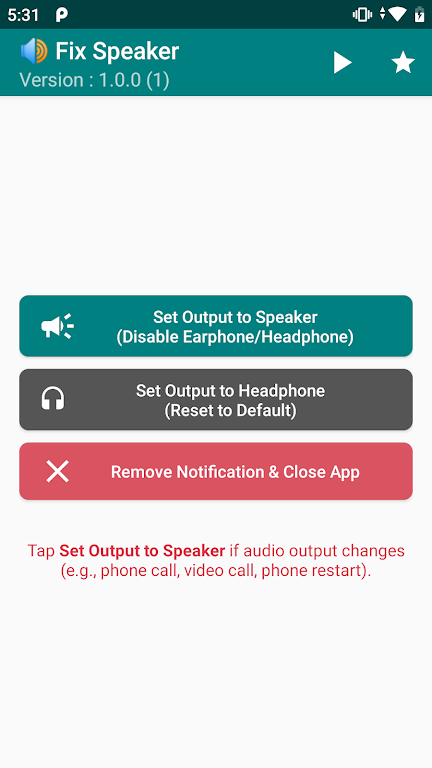 Schermata Fix Speaker - Disable Earphone 0